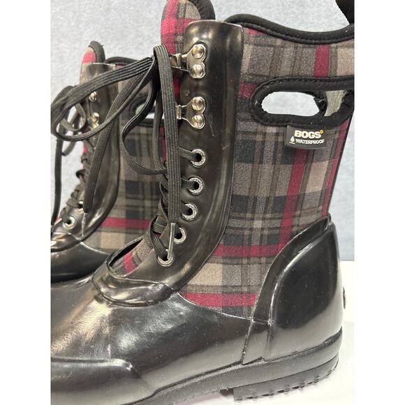 BOGS Neo-Tech Waterproof Rain / Barn Boots with Purple/Black Plaid Pattern Size9 - Picture 5 of 7